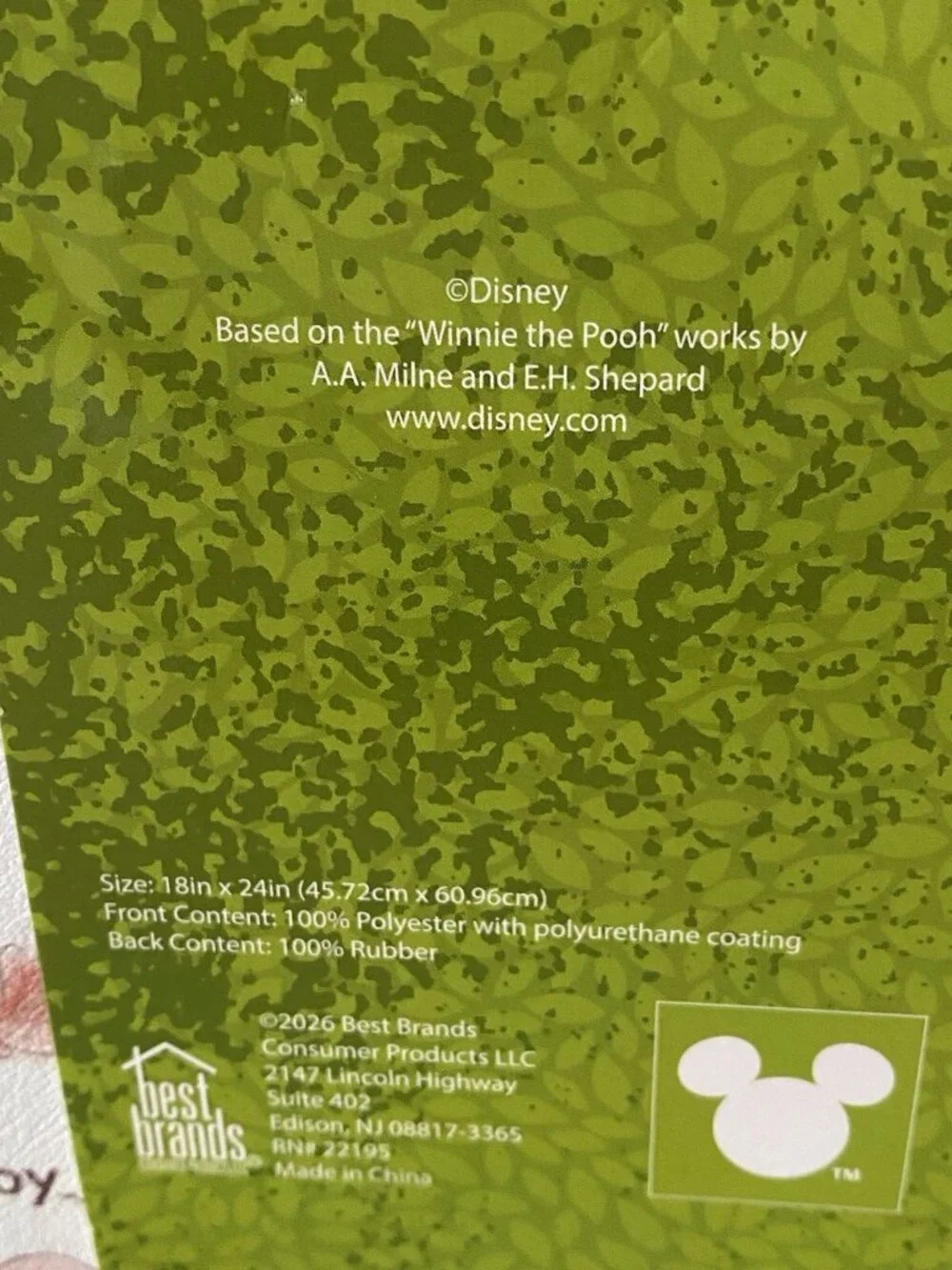 Disney Winnie The Pooh QUICK DRYING RUBBER Kitchen Dish Mat 18 X 24” Autumn Fall